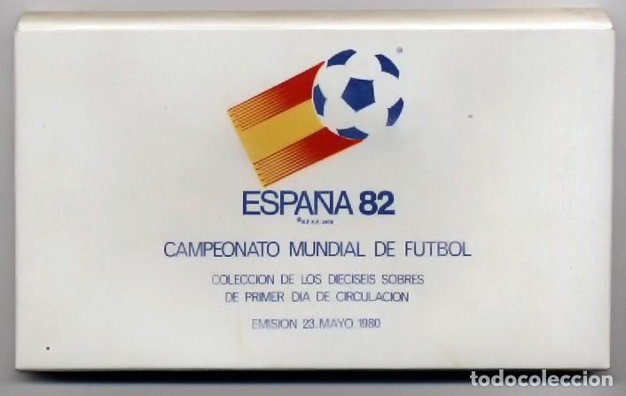 Sellos: Estuche Colecci&oacute;n oficial completa 16 Sobres primer d&iacute;a del Mundial de Futbol Espa&ntilde;a 1982