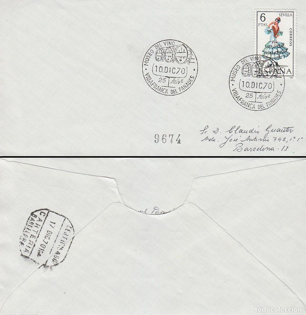 Sellos: A&Ntilde;O 1970, MUSEO DEL VINO EN VILLAFRANCA DEL PANADES 25 ANIVERSARIO, SOBRE CIRCULADO