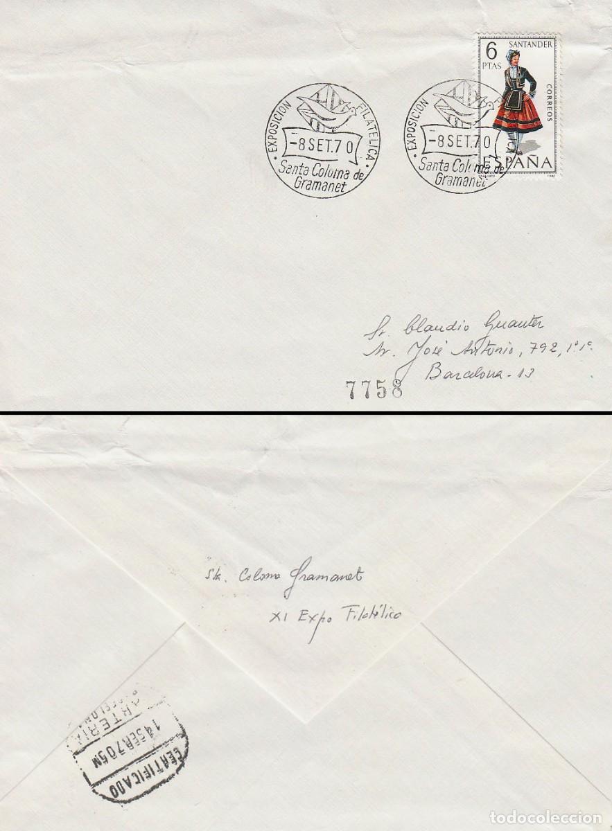 Sellos: A&Ntilde;O 1970, SANTA COLOMA DE GRAMANET, EXPOSICION FILATELICA, PALOMA, SOBRE CIRCULADO