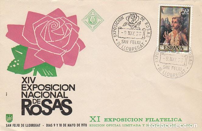Sellos: A&Ntilde;O 1970, EXPOSICION DE ROSAS EN SAN FELIU DE LLOBREGAT, SOBRE DE LA EXPOSICION