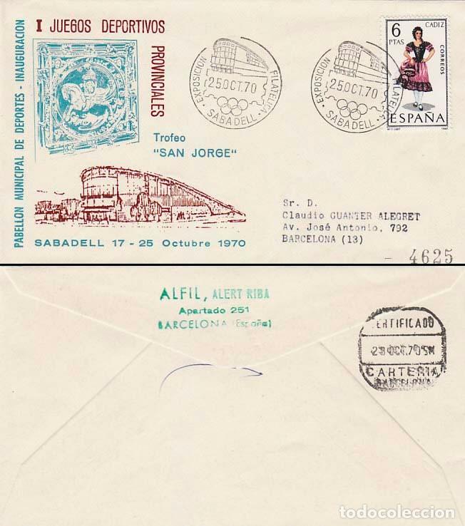 Sellos: A&Ntilde;O 1970, SABADELL, INAUGURACION DEL PABELLON MUNICIPAL, SOBRE DE ALFIL CIRCULADO