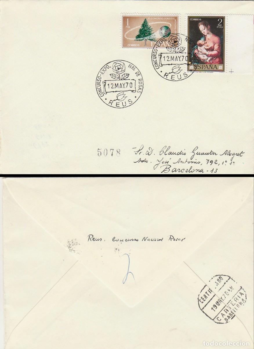 Sellos: A&Ntilde;O 1970, REUS (TARRAGONA), CONCURSO EXPOSICION DE ROSAS, SOBRE CIRCULADO