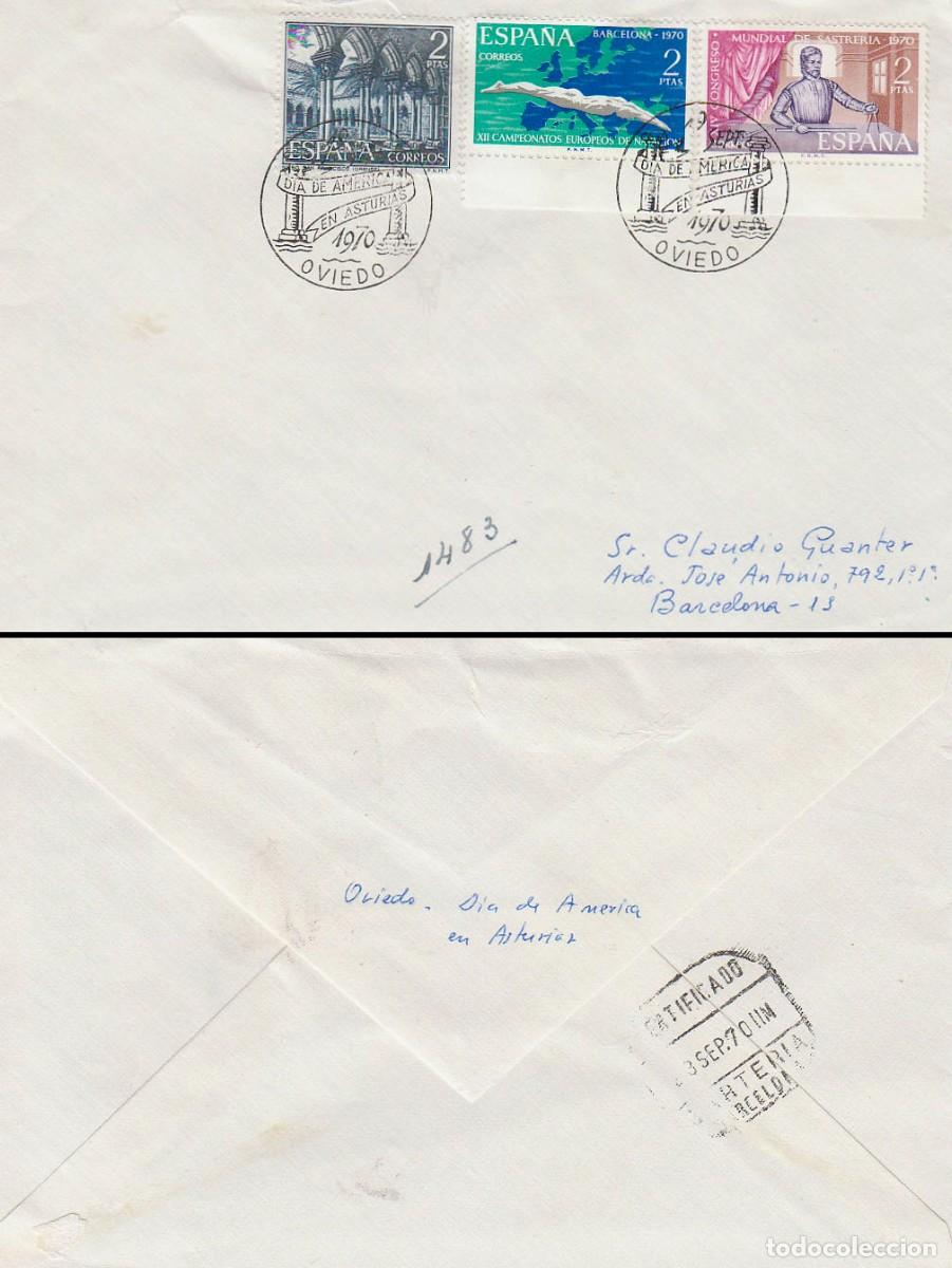Sellos: A&Ntilde;O 1970, OVIEDO, DIA DE AMERICA EN ASTURIAS, SOBRE CIRCULADO