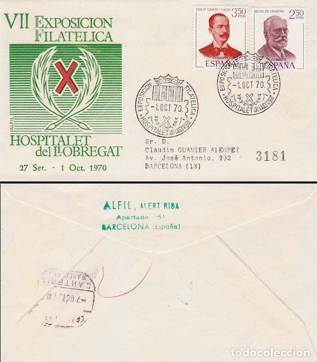 Sellos: A&Ntilde;O 1970, HOSPITALET DE LLOBREGAT, ESCUDO, EXPOSICION FILATELICA JUVENIL EN SOBRE DE ALFIL CIRCULADO