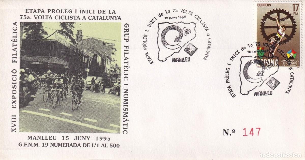Sellos: Sobre Manlleu 1995 - 75 Volta Ciclista Catalunya - Edici&oacute;n limitada de 500 - Etapa Proleg i inici