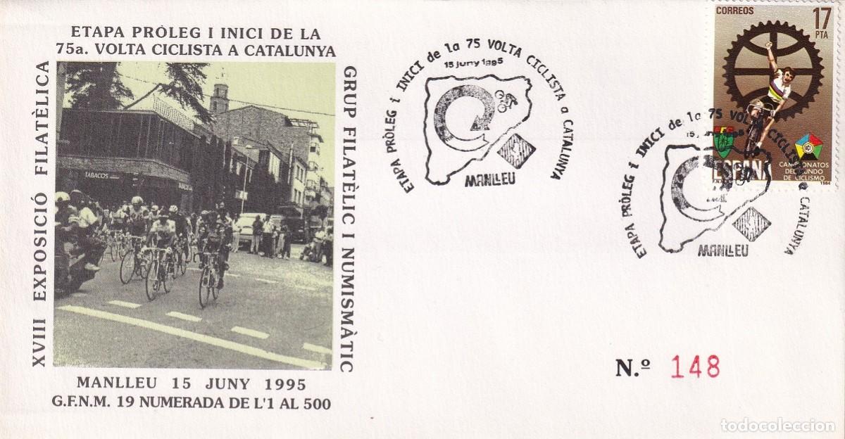 Sellos: Sobre Manlleu 1995 - 75 Volta Ciclista Catalunya - Edici&oacute;n limitada de 500 - Etapa Proleg i inici