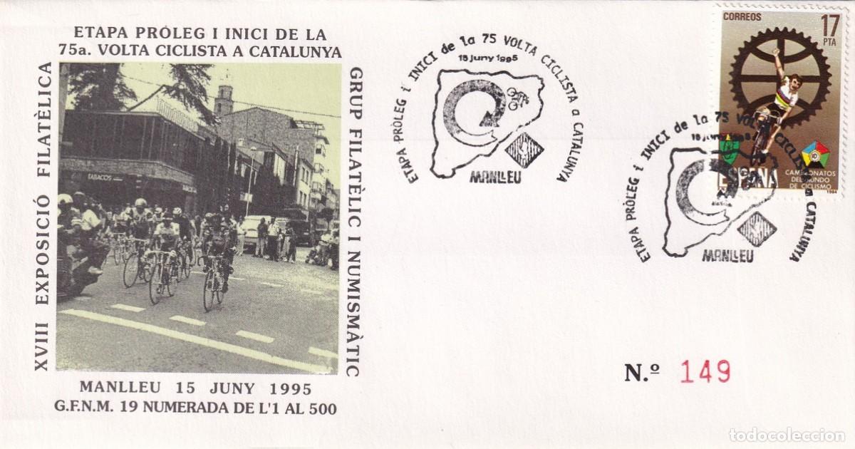 Sellos: Sobre Manlleu 1995 - 75 Volta Ciclista Catalunya - Edici&oacute;n limitada de 500 - Etapa Proleg i inici