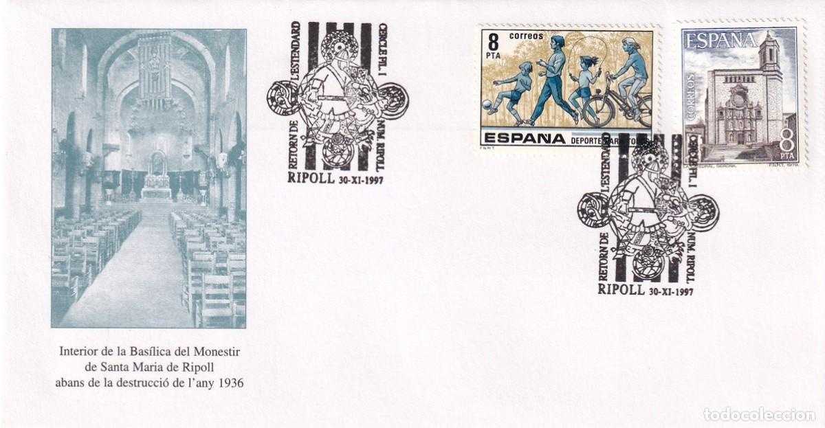 Sellos: Sobre Ripoll 1997 - Interior Bas&iacute;lica abans de 1936 Monestir Santa Maria de Ripoll - Tirada 400