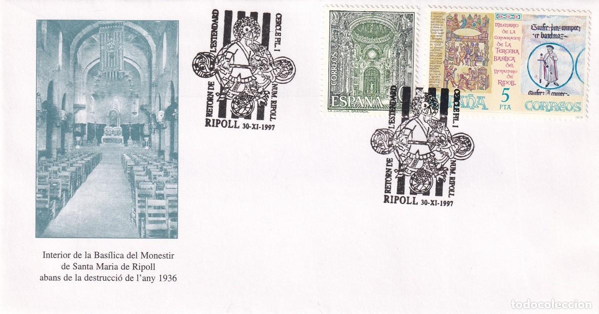 Sellos: Sobre Ripoll 1997 - Interior Bas&iacute;lica abans de 1936 Monestir Santa Maria de Ripoll - Tirada 400