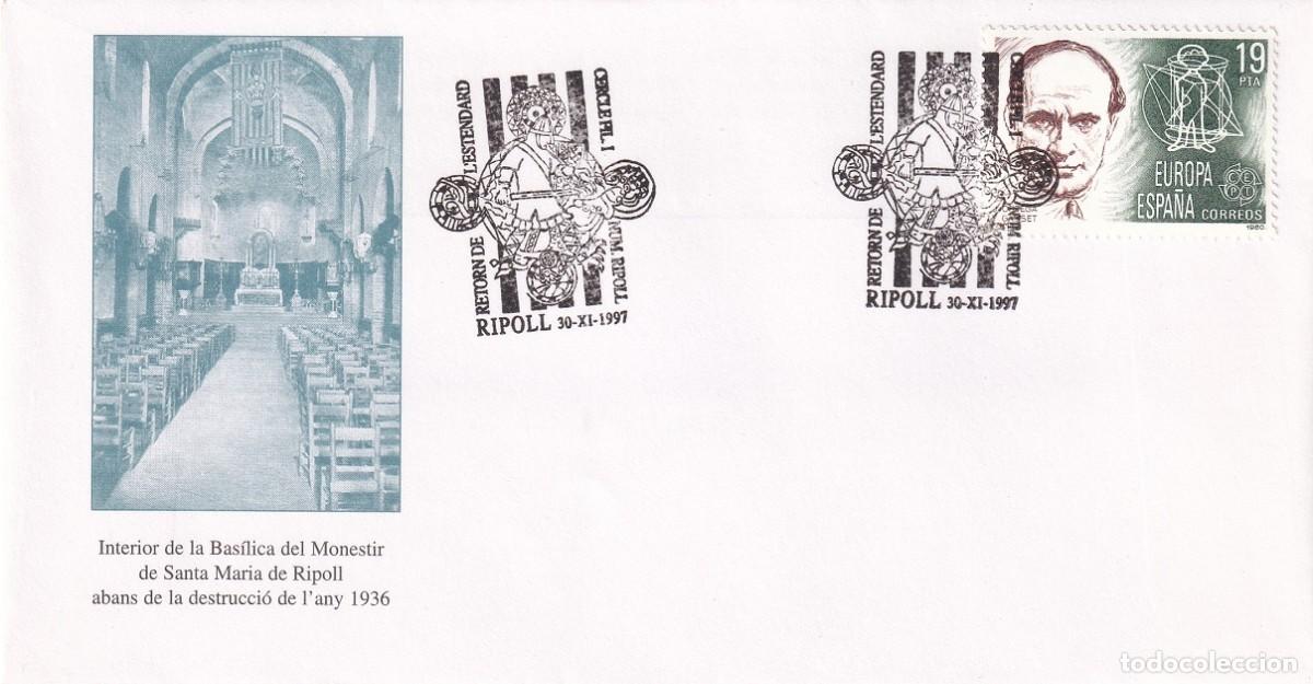 Sellos: Sobre Ripoll 1997 - Interior Bas&iacute;lica abans de 1936 Monestir Santa Maria de Ripoll - Tirada 400