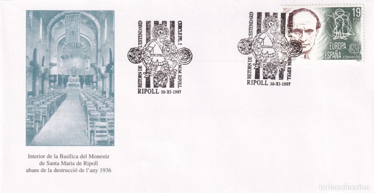 Sellos: Sobre Ripoll 1997 - Interior Bas&iacute;lica abans de 1936 Monestir Santa Maria de Ripoll - Tirada 400
