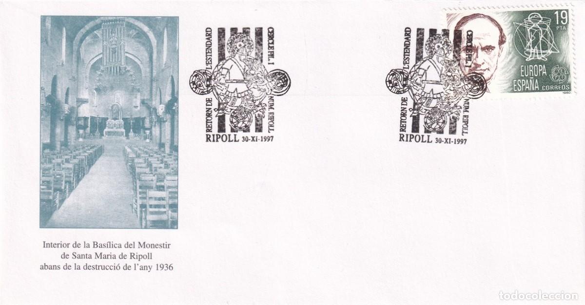 Sellos: Sobre Ripoll 1997 - Interior Bas&iacute;lica abans de 1936 Monestir Santa Maria de Ripoll - Tirada 400