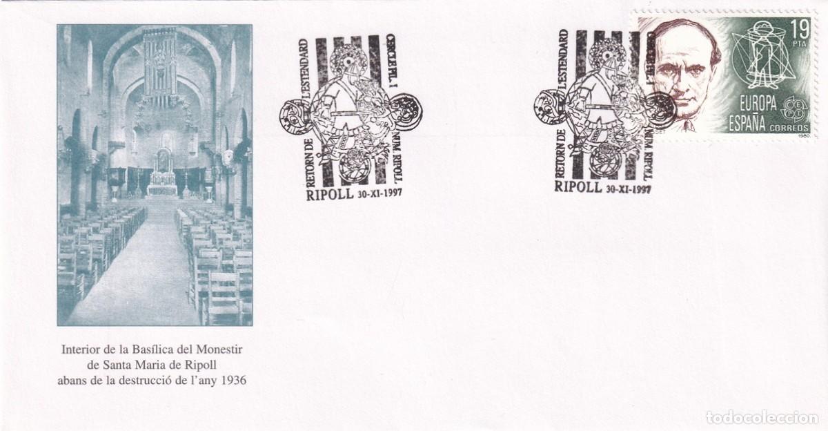 Sellos: Sobre Ripoll 1997 - Interior Bas&iacute;lica abans de 1936 Monestir Santa Maria de Ripoll - Tirada 400