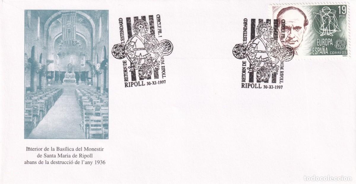 Sellos: Sobre Ripoll 1997 - Interior Bas&iacute;lica abans de 1936 Monestir Santa Maria de Ripoll - Tirada 400