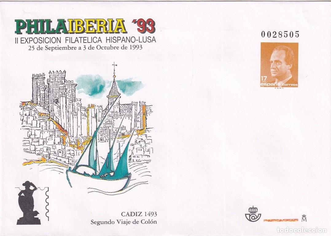 Selos: Sobre Entero Postal Edifil 20 Philaiberia 93 C&aacute;diz - 2&ordm; Viaje Col&oacute;n - II Exp filat&eacute;lica hispano-lusa