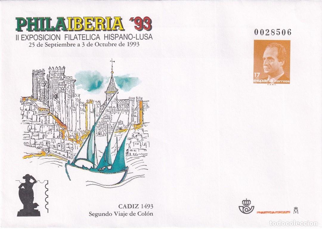 Selos: Sobre Entero Postal Edifil 20 Philaiberia 93 C&aacute;diz - 2&ordm; Viaje Col&oacute;n - II Exp filat&eacute;lica hispano-lusa