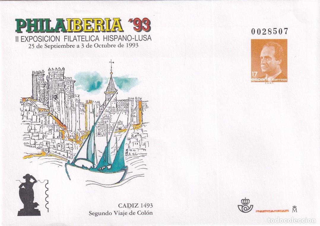 Selos: Sobre Entero Postal Edifil 20 Philaiberia 93 C&aacute;diz - 2&ordm; Viaje Col&oacute;n - II Exp filat&eacute;lica hispano-lusa