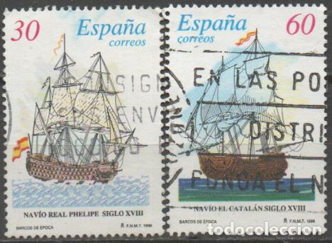 Sellos: EDIFIL N &ordm; 3415/6, BARCOS DE EPOCA: EL SAN JUAN NEPOMUCENO Y EL SAN TELM0, USADO, SERIE COMPLETA