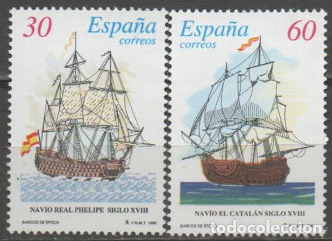 Sellos: EDIFIL N &ordm; 3415/6, BARCOS DE EPOCA: EL SAN JUAN NEPOMUCENO Y EL SAN TELM0, NUEVO **, SERIE COMPLETA