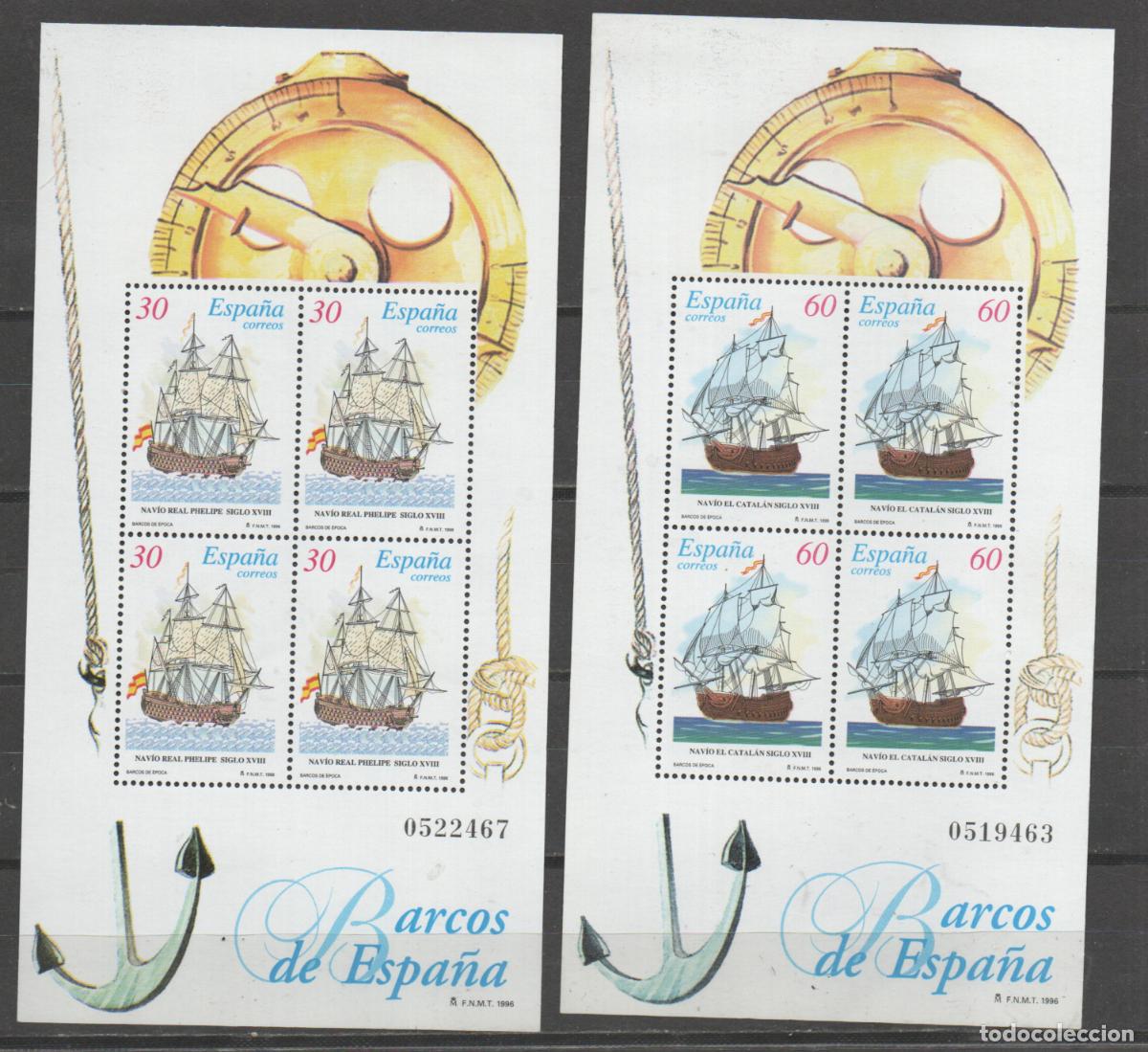 Sellos: EDIFIL N &ordm; 3415/6, BARCOS DE EPOCA: 2 HOJAS BLOQUE, NUEVO **, SERIE COMPLETA