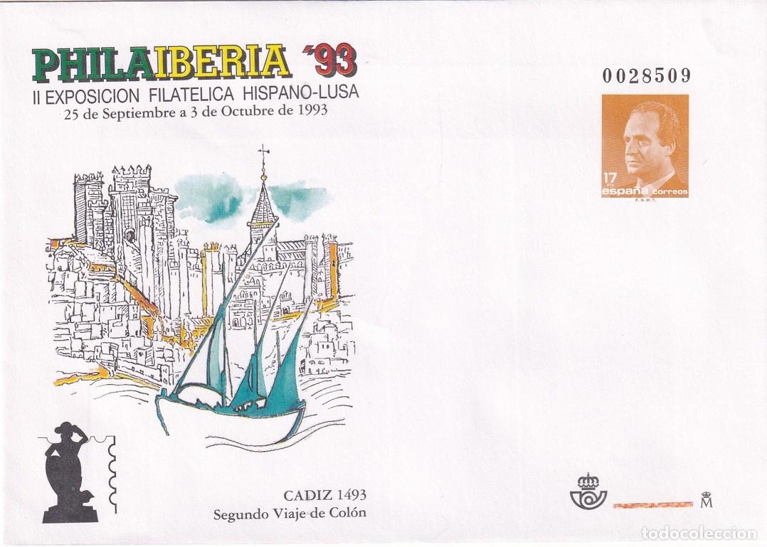 Sellos: Sobre Entero Postal Edifil 20 Philaiberia 93 C&aacute;diz - 2&ordm; Viaje Col&oacute;n - II Exp filat&eacute;lica hispano-lusa
