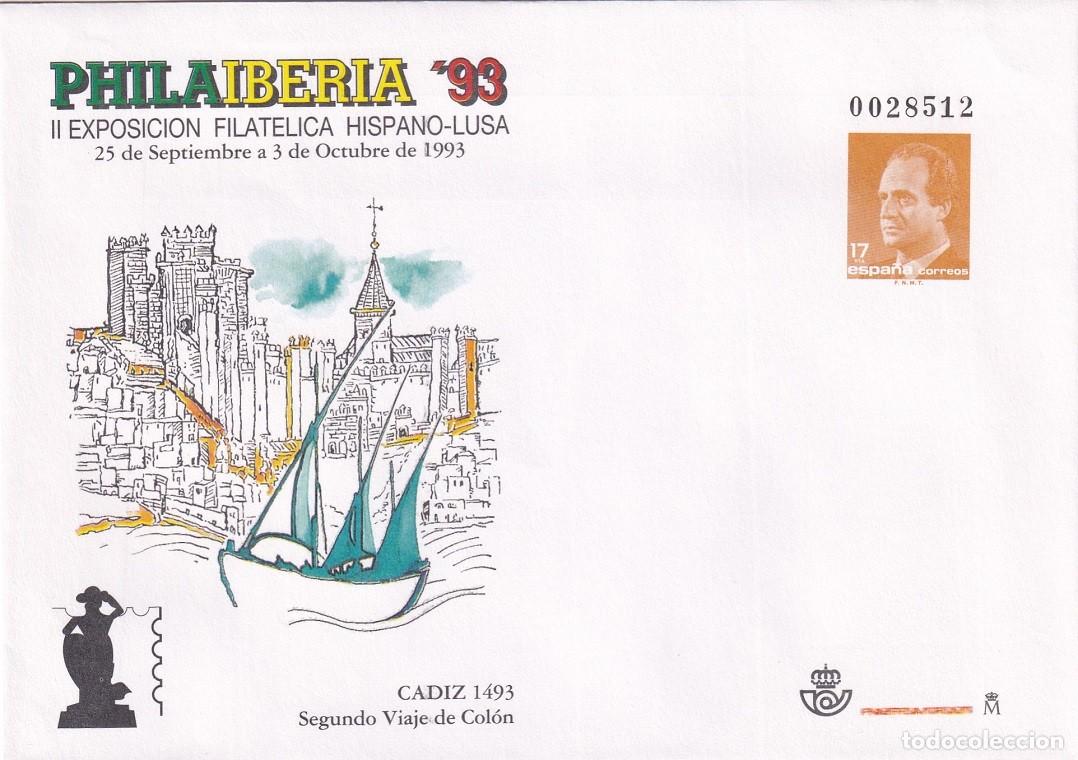 Sellos: Sobre Entero Postal Edifil 20 Philaiberia 93 C&aacute;diz - 2&ordm; Viaje Col&oacute;n - II Exp filat&eacute;lica hispano-lusa