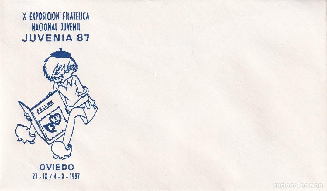 Sellos: Sobre Oviedo 1987 - X Exposici&oacute;n Filat&eacute;lica Nacional Juvenil Juvenia 87 - Error de Imprenta Calco