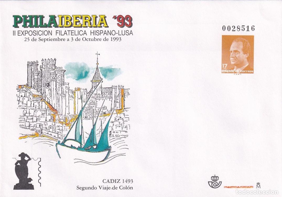 Sellos: Sobre Entero Postal Edifil 20 Philaiberia 93 C&aacute;diz - 2&ordm; Viaje Col&oacute;n - II Exp filat&eacute;lica hispano-lusa