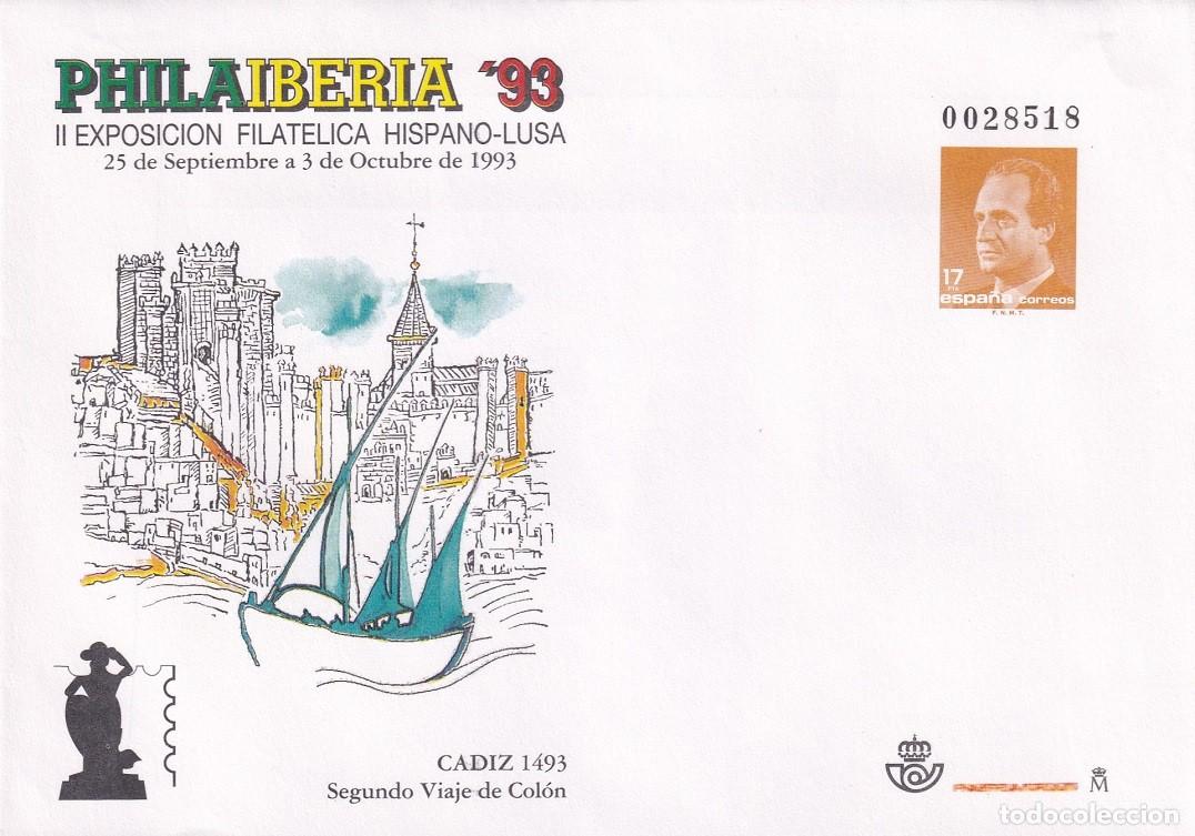 Sellos: Sobre Entero Postal Edifil 20 Philaiberia 93 C&aacute;diz - 2&ordm; Viaje Col&oacute;n - II Exp filat&eacute;lica hispano-lusa