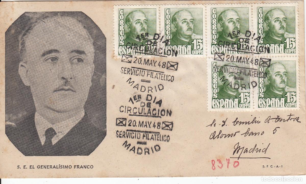 Sellos: SPD PRIMER DIA - 1948 - GENERAL&Iacute;SIMO FRANCO NUM. 1021 - CARTA CERTIFICADA CON 6 SELLOS