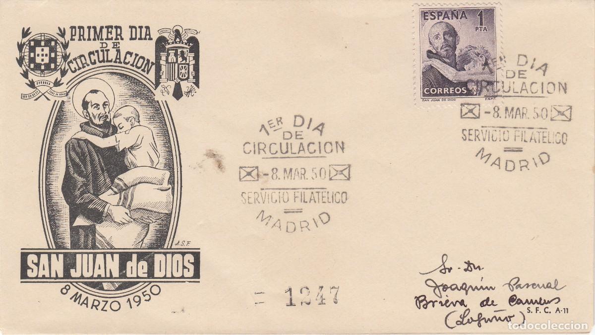 Sellos: SPD PRIMER DIA - 1950 - IV CENTENARIO MUERTE SAN JUAN DE DIOS NUM 1070