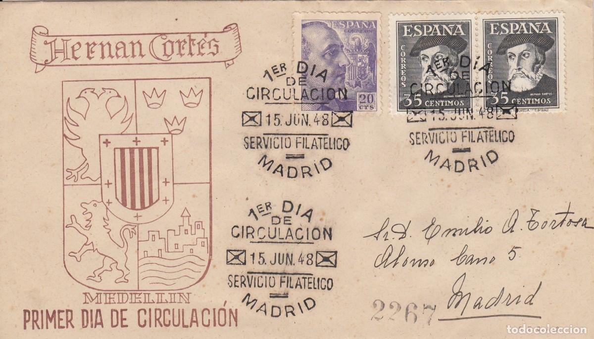 Sellos: SPD PRIMER DIA - 1948 - PERSONALES NUMS. 1035 - HERN&Aacute;N CORT&Eacute;S -