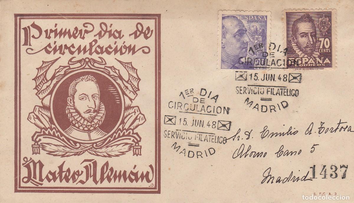 Sellos: SPD PRIMER DIA - 1948 PERSONAJES MATEO ALEM&Aacute;N NUM. 1036