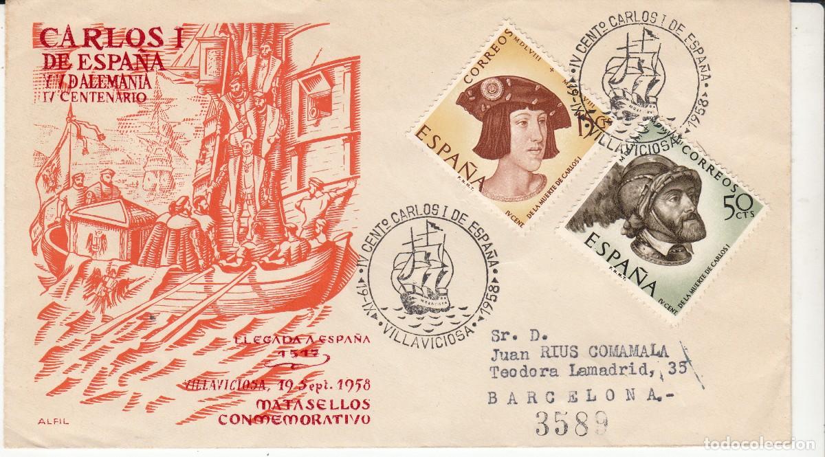 Sellos: ASTURIAS MATASELLOS IV CENTENARIO CARLOS I DE ESPA&Ntilde;A - VILLAVICIOSA - 1958