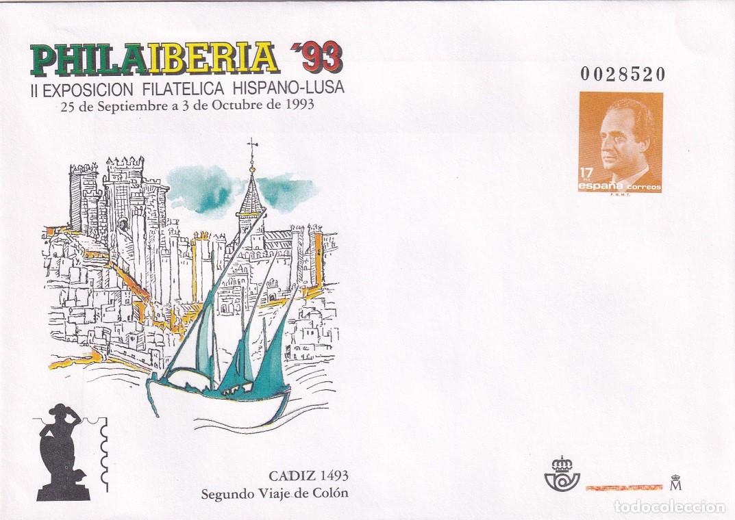 Sellos: Sobre Entero Postal Edifil 20 Philaiberia 93 C&aacute;diz - 2&ordm; Viaje Col&oacute;n - II Exp filat&eacute;lica hispano-lusa