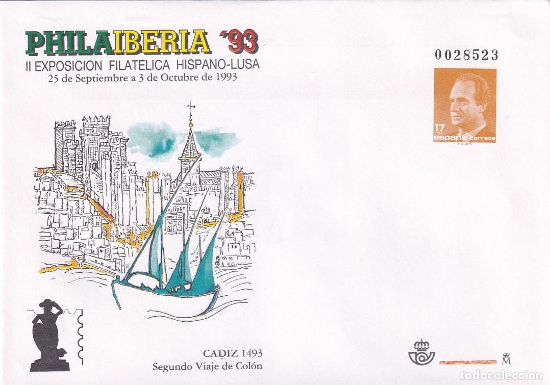 Sellos: Sobre Entero Postal Edifil 20 Philaiberia 93 C&aacute;diz - 2&ordm; Viaje Col&oacute;n - II Exp filat&eacute;lica hispano-lusa