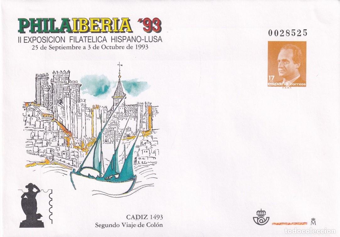 Sellos: Sobre Entero Postal Edifil 20 Philaiberia 93 C&aacute;diz - 2&ordm; Viaje Col&oacute;n - II Exp filat&eacute;lica hispano-lusa