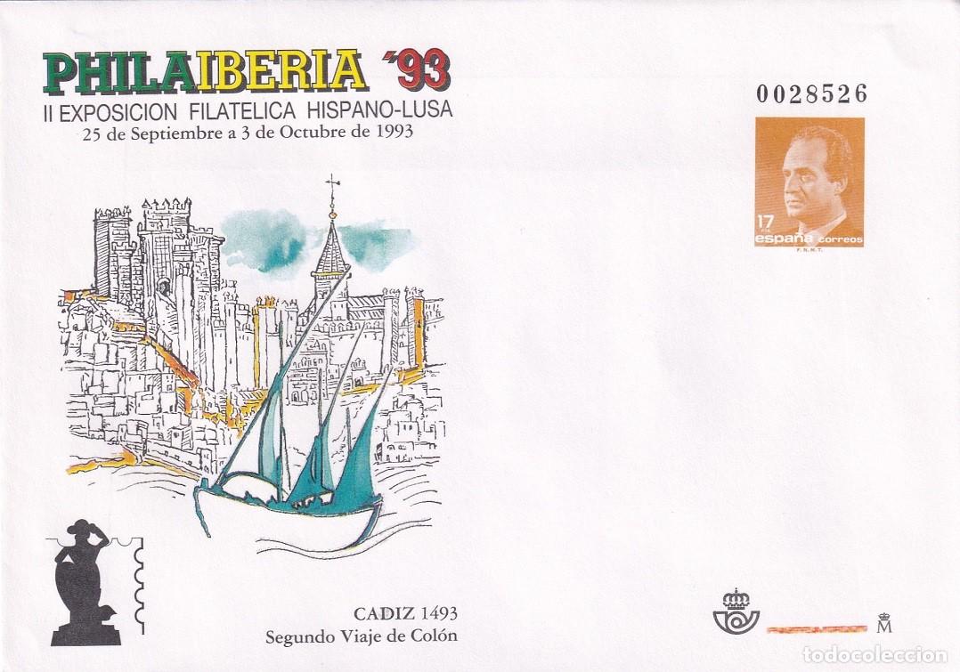 Sellos: Sobre Entero Postal Edifil 20 Philaiberia 93 C&aacute;diz - 2&ordm; Viaje Col&oacute;n - II Exp filat&eacute;lica hispano-lusa