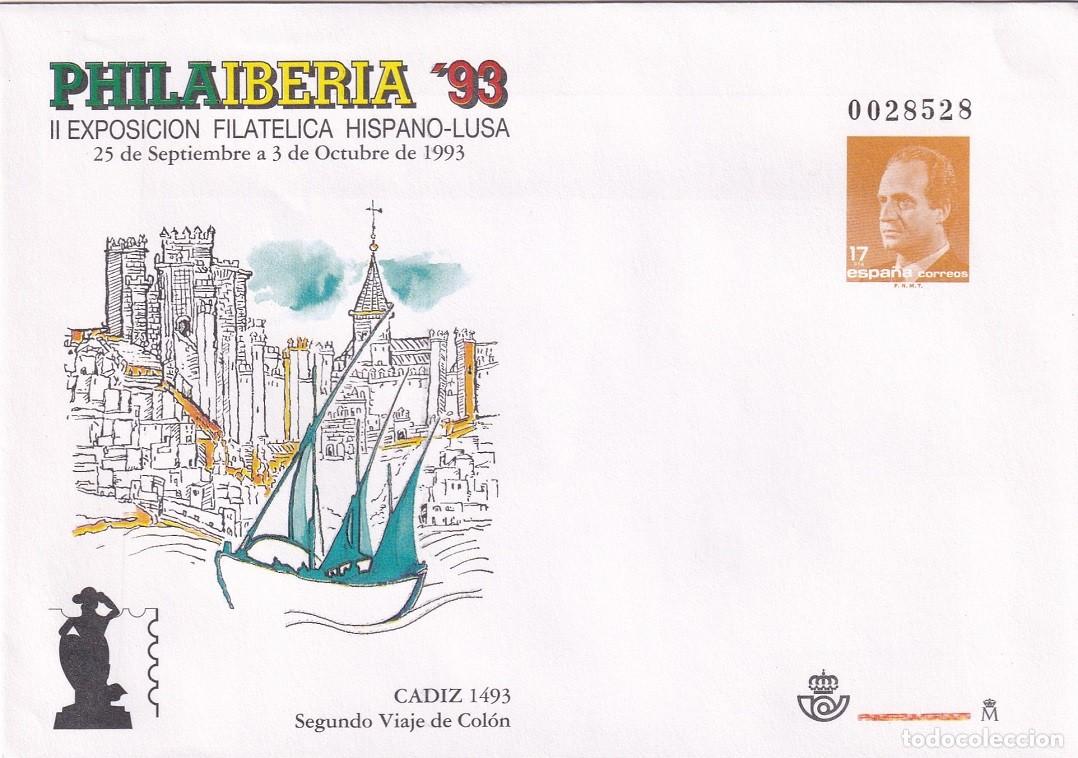 Sellos: Sobre Entero Postal Edifil 20 Philaiberia 93 C&aacute;diz - 2&ordm; Viaje Col&oacute;n - II Exp filat&eacute;lica hispano-lusa