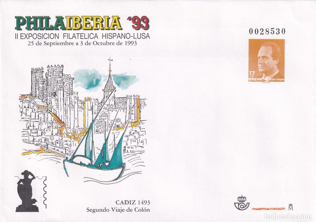 Sellos: Sobre Entero Postal Edifil 20 Philaiberia 93 C&aacute;diz - 2&ordm; Viaje Col&oacute;n - II Exp filat&eacute;lica hispano-lusa