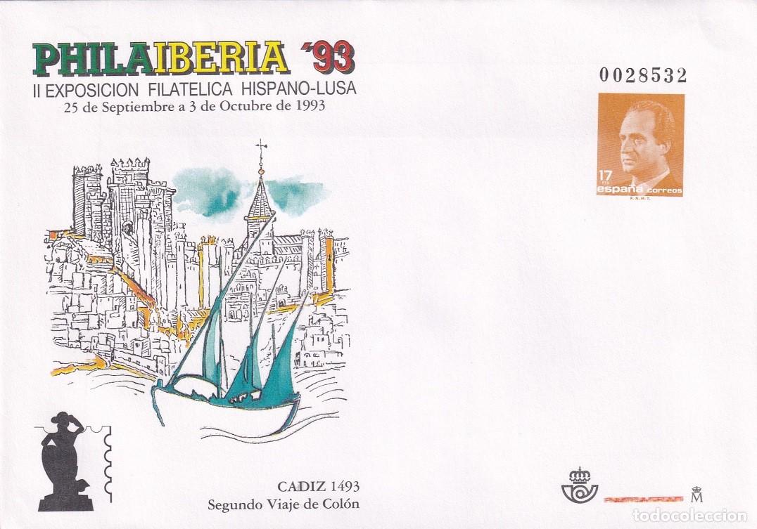 Sellos: Sobre Entero Postal Edifil 20 Philaiberia 93 C&aacute;diz - 2&ordm; Viaje Col&oacute;n - II Exp filat&eacute;lica hispano-lusa