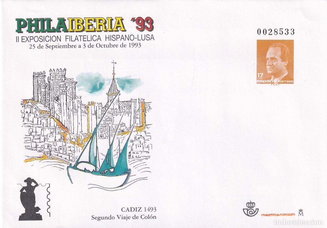 Sellos: Sobre Entero Postal Edifil 20 Philaiberia 93 C&aacute;diz - 2&ordm; Viaje Col&oacute;n - II Exp filat&eacute;lica hispano-lusa