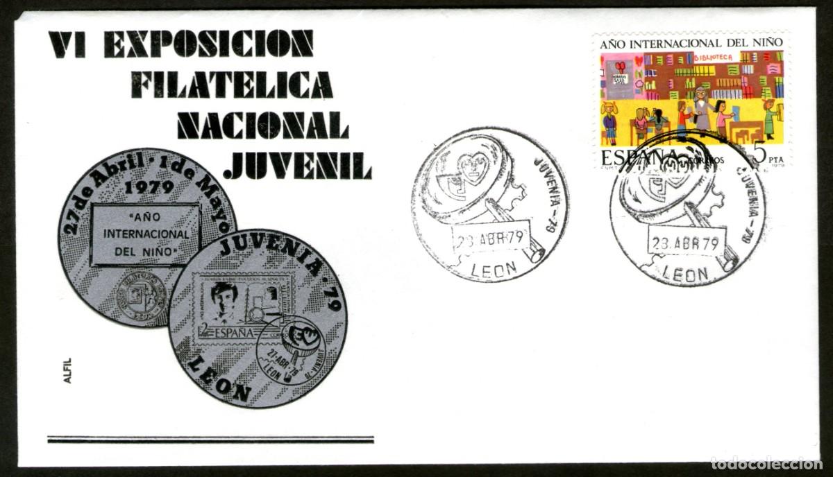 Sellos: SOBRE CONMEMORATIVO VI EXP. FILATELICA NACIONAL JUVENIL EN LEON 1.979