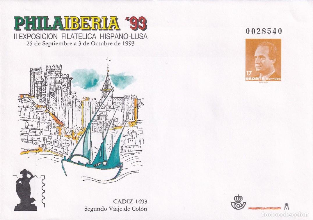 Sellos: Sobre Entero Postal Edifil 20 Philaiberia 93 C&aacute;diz - 2&ordm; Viaje Col&oacute;n - II Exp filat&eacute;lica hispano-lusa