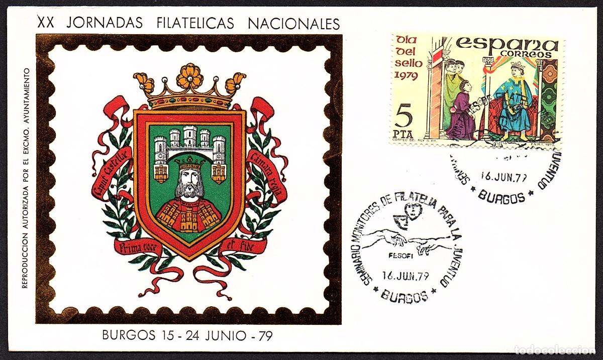 Sellos: SOBRE CONMEMORATIVO XX JORNADAS FILATELICAS NACIONALES EN BURGOS 1979