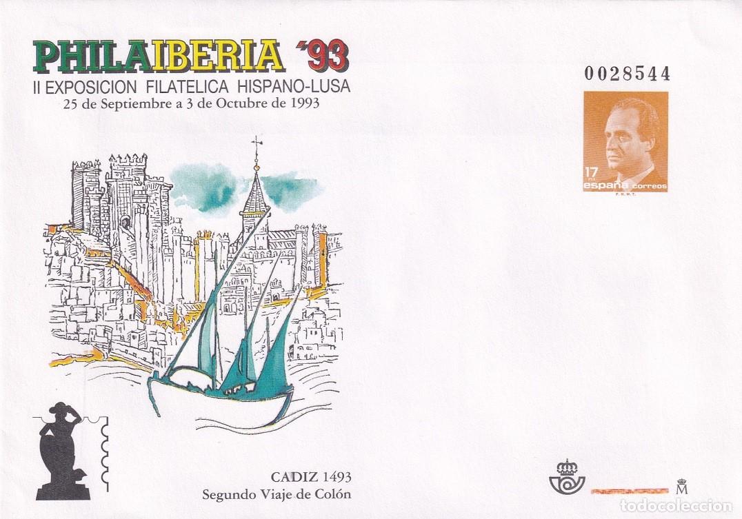Sellos: Sobre Entero Postal Edifil 20 Philaiberia 93 C&aacute;diz - 2&ordm; Viaje Col&oacute;n - II Exp filat&eacute;lica hispano-lusa
