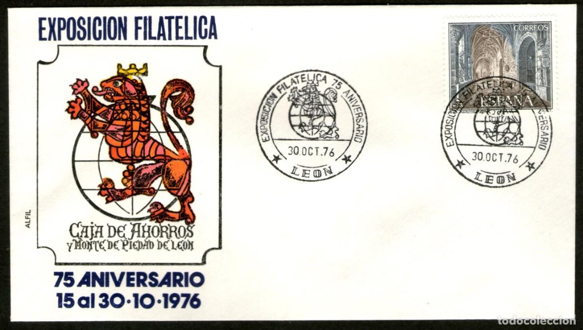 Sellos: SOBRE CONMEMORATIVO EXPOSICION FILAT&Eacute;LICA 75 ANIV. CAJA DE AHORROS DE LE&Oacute;N 1.976