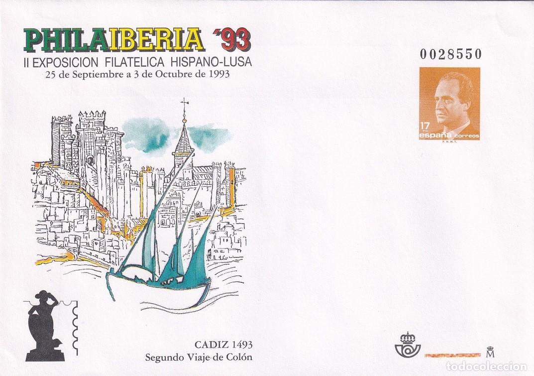 Sellos: Sobre Entero Postal Edifil 20 Philaiberia 93 C&aacute;diz - 2&ordm; Viaje Col&oacute;n - II Exp filat&eacute;lica hispano-lusa