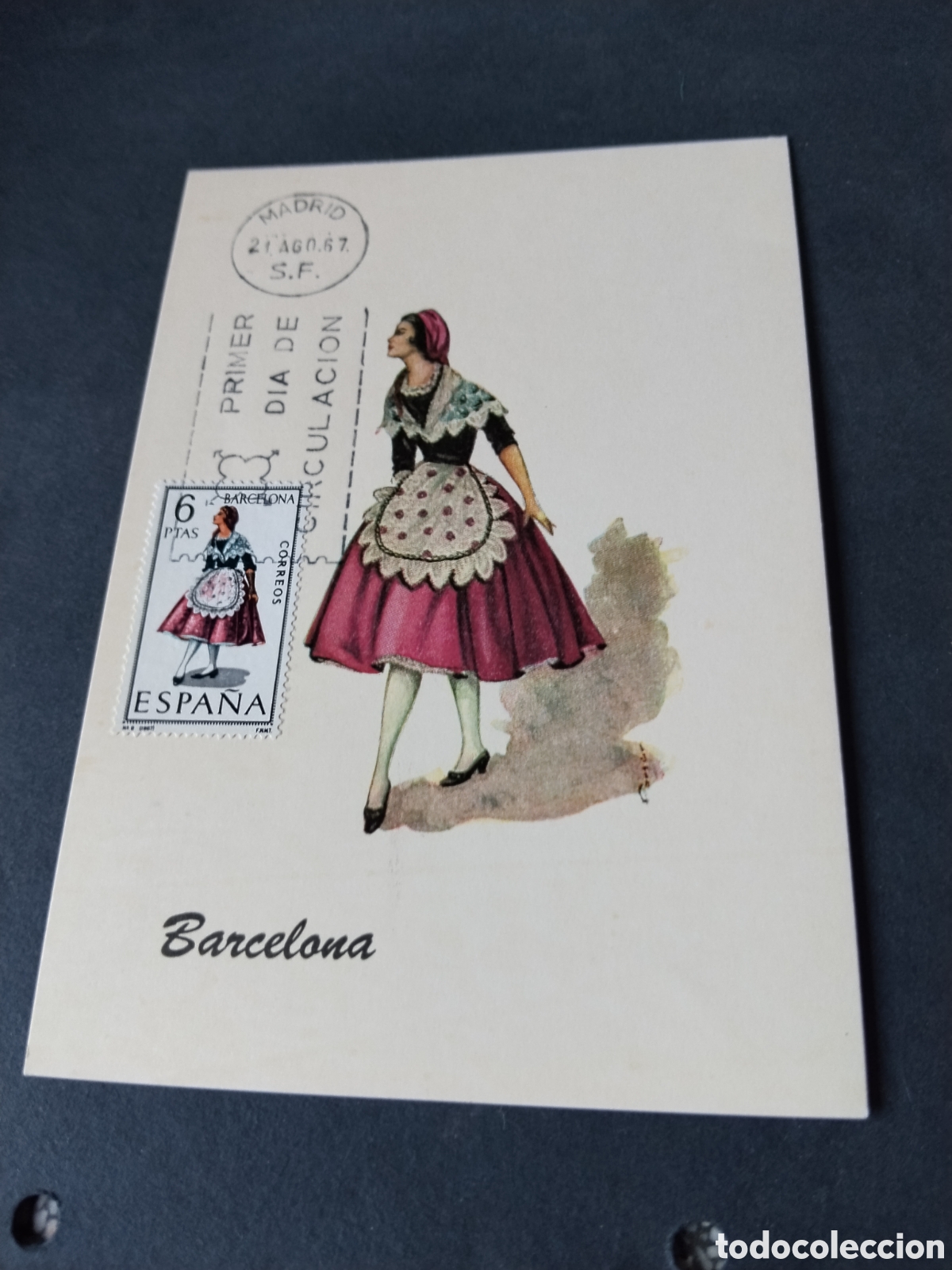Sellos: Postal traje t&iacute;pico Barcelona