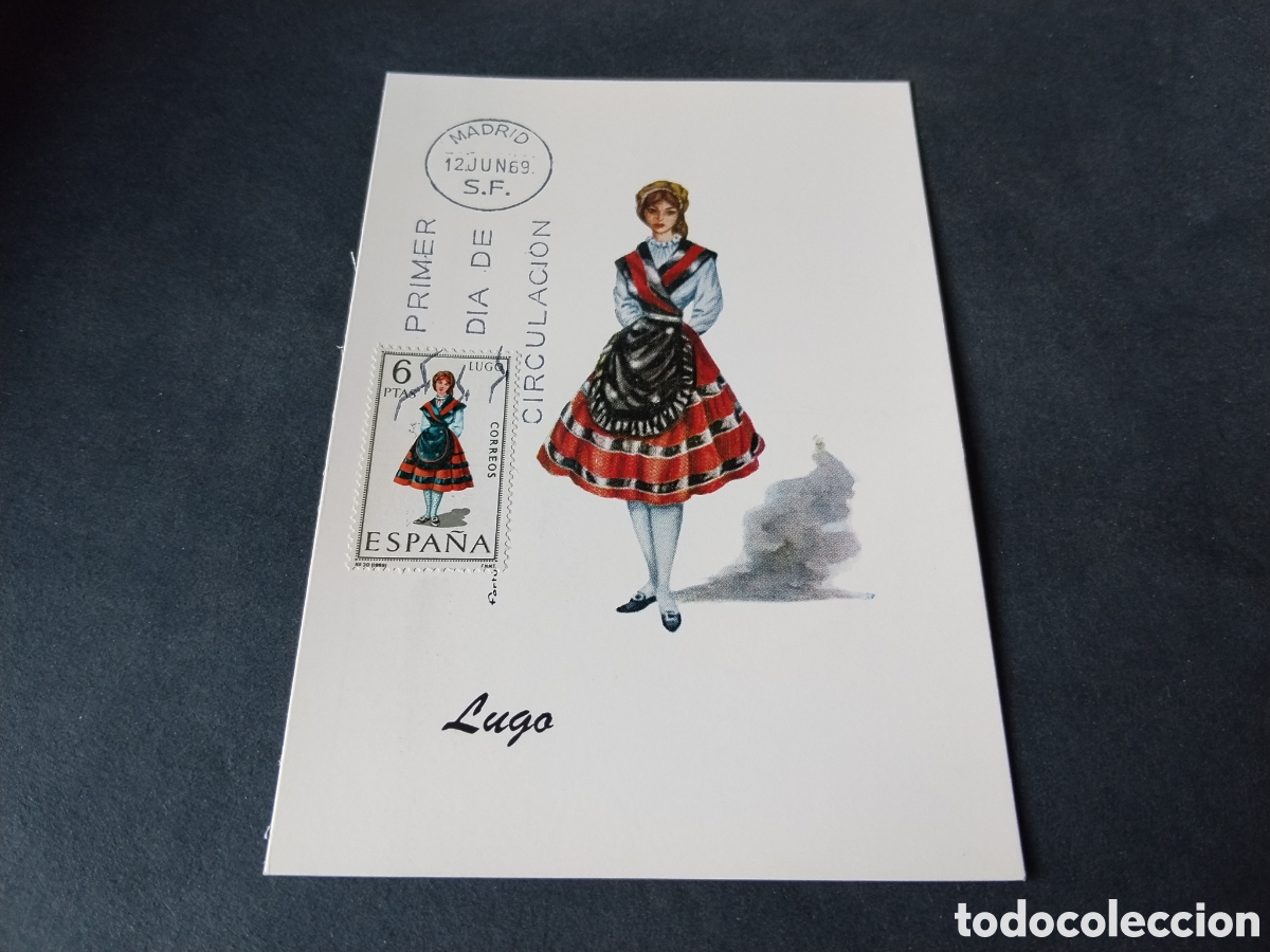 Sellos: Postal vestido t&iacute;pico de Lugo